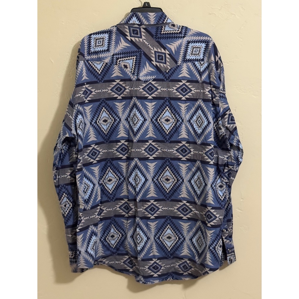 Rock N Roll Denim Shirt XXL Blue Aztec Western Snap Modern Fit Cowboy